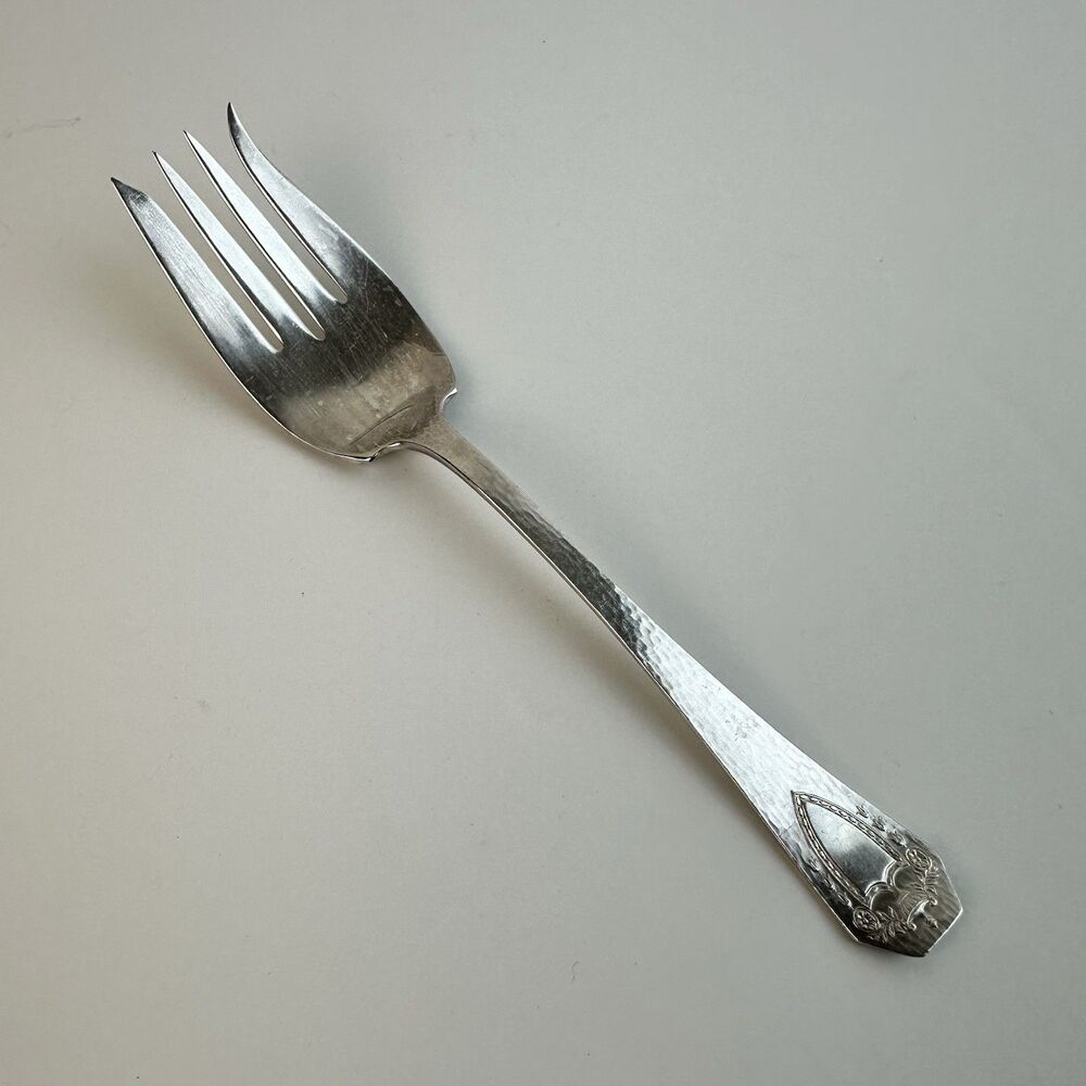 1847 Rogers Bros Heraldic 1916 Hammered Cold Meat Silver Plate Serving Fork